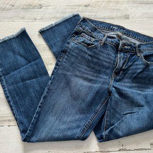 OLD NAVY Jeans Women's Sz 4 Tall Cropped Kick Flare Frayed Hem Medium Wash